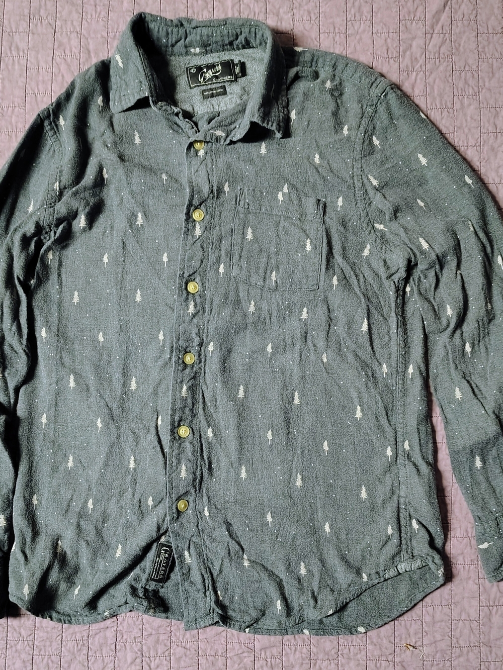 Grayers Gray Button-Down Shirt with White Tree Print